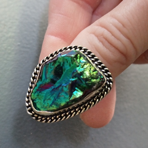 New Rainbow Titanium Crystal Quartz 925 Silver Ring. - Picture 9 of 12